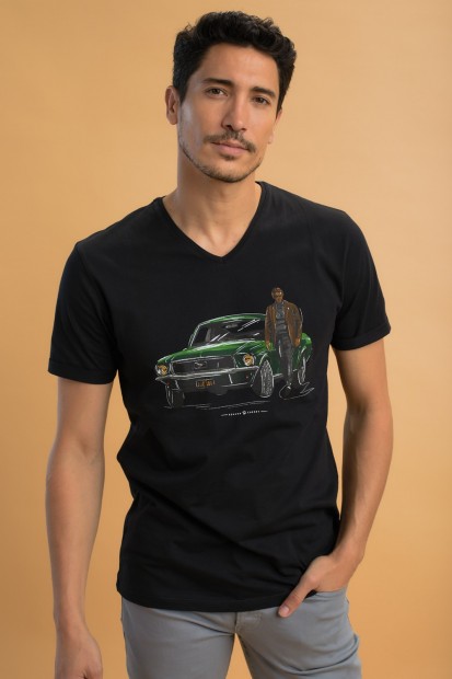 T-shirt col v imprimé Mustang TIGROU