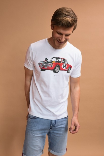 tee-shirt homme en coton avec voiture Lancia Fulvia coupé en sérigraphie sur le devant