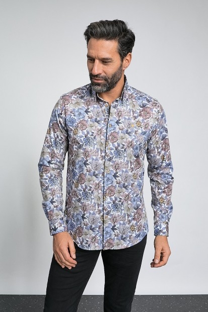 Chemise homme avec motifs grosses fleurs dans les tons pastels