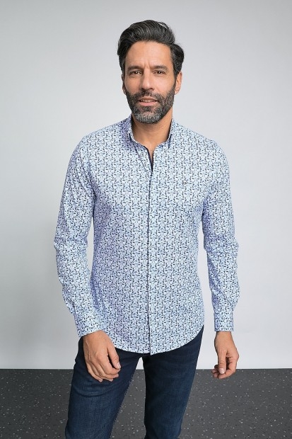 Chemise pour homme blanche avec des motifs fleuris coloris bleu