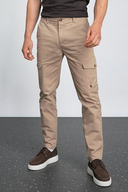 Pantalon Cargo Stretch Tapered Fit beige