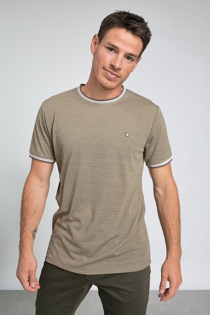 T-shirt Jacquard à Col Rond beige