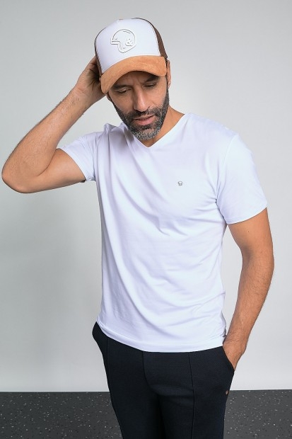 Tee-shirt stretch blanc col V TAHYS