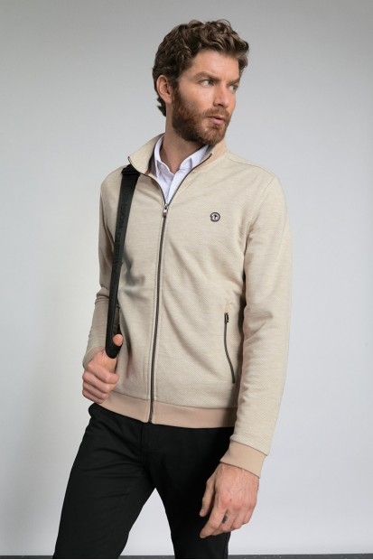 Gilet zippé beige col montant pour homme